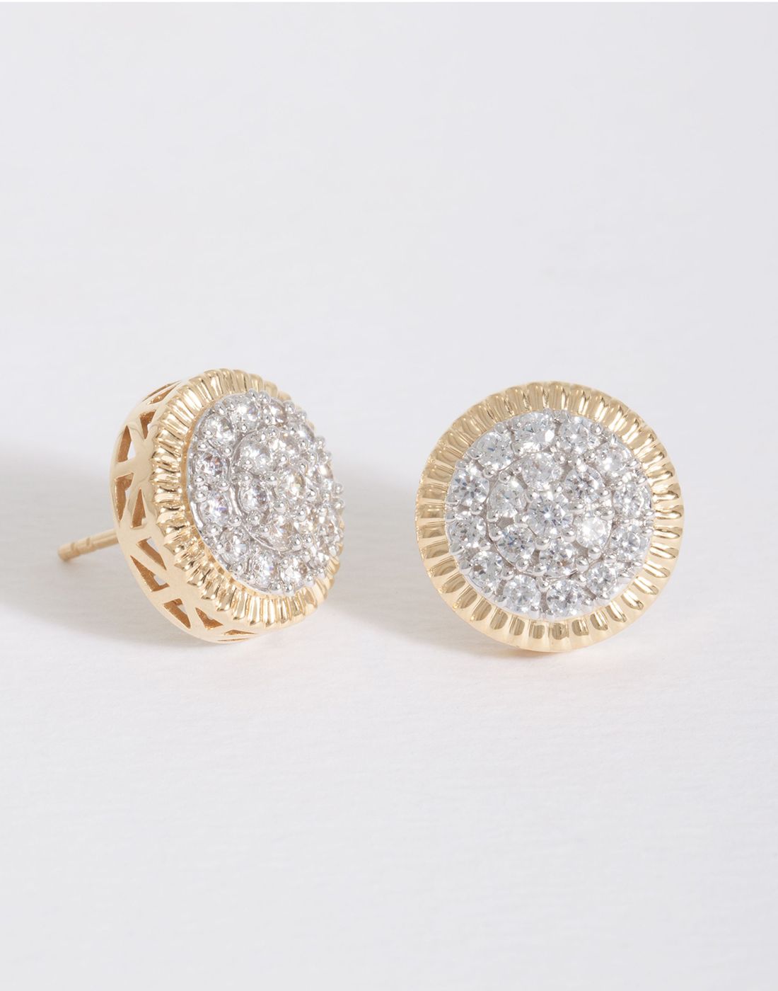 Fluted Bezel Round Earrings E-30015