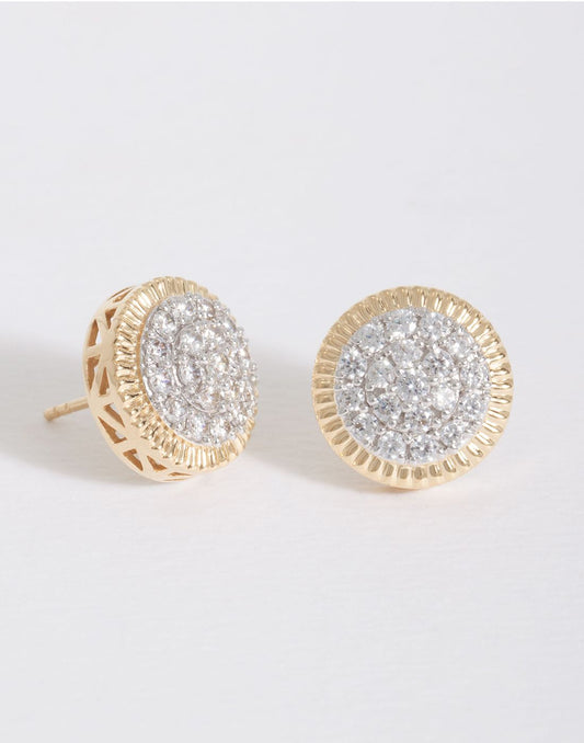 Fluted Bezel Round Earrings E-30015